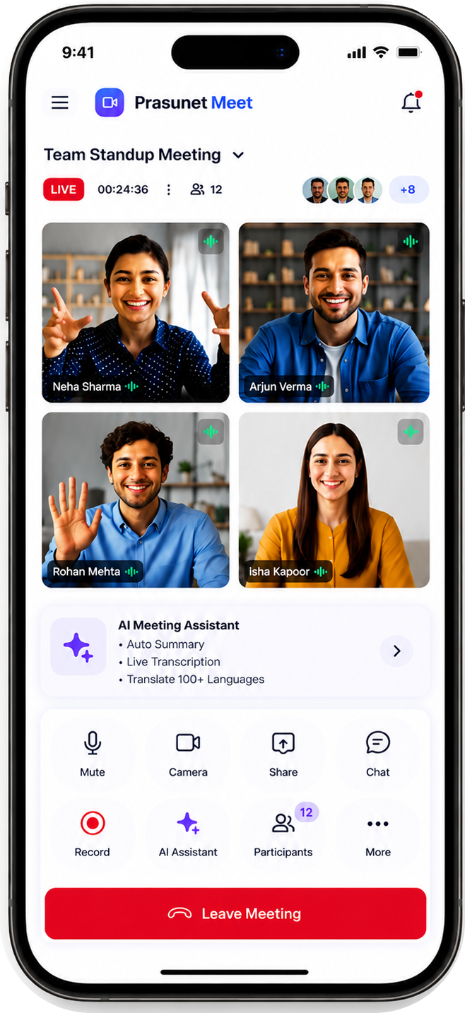 Prasunet Meet mobile app
